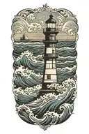 waves hitting on the shore of a lighthouse overlooking tattoo design idea