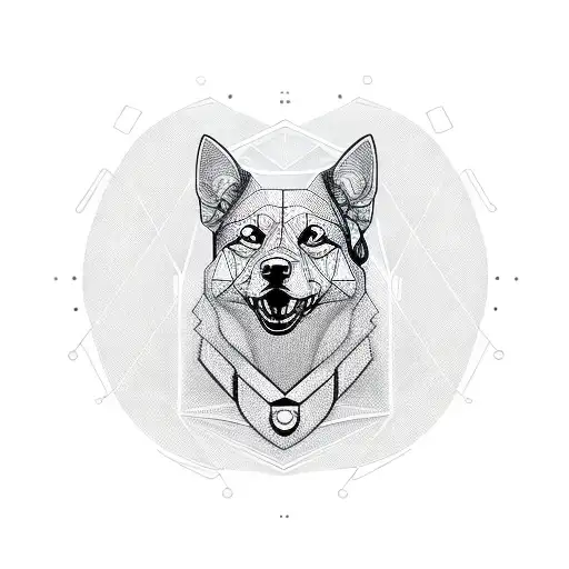 A stylized design of a work dog in a modern geometric style, symbolizing loyalty and dedication tattoo design idea