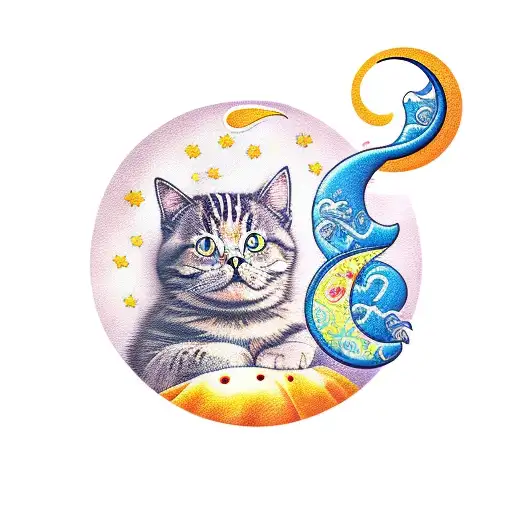 Lily, moon, cat, wine tattoo design idea