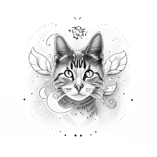 Lily, moon, cat, wine tattoo design idea
