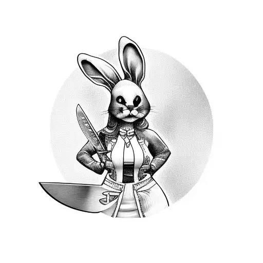 kitchen knife with playboy bunny in blade tattoo design idea