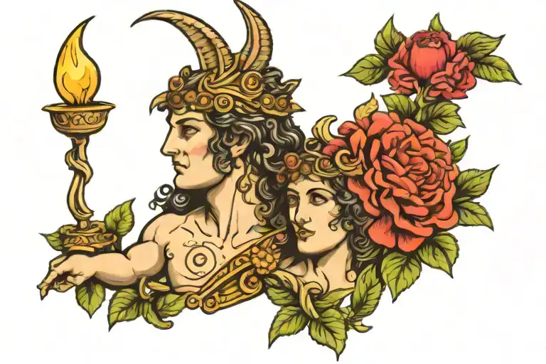 apollo and dionysus god tattoo design idea