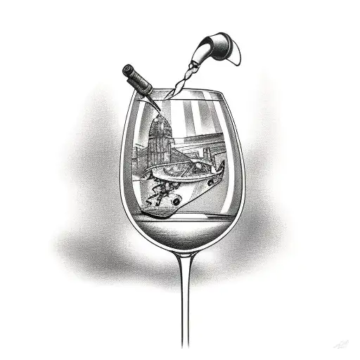 Wine glass and airplane tattoo design idea