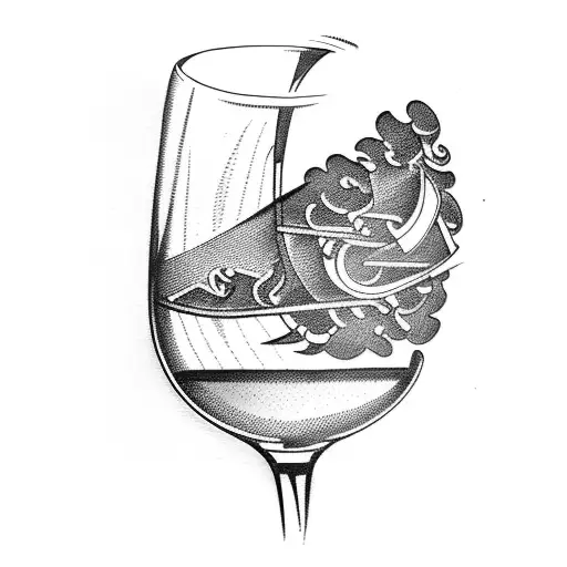 Wine glass and airplane tattoo design idea