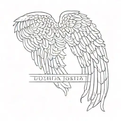 simple angel wings with 07 15 2005 in roman numerals below the wings and the name joshua tattoo design idea