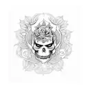 A Harley motorcycle with intricate floral patterns and vines wrapping around it tattoo design idea