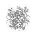 A Harley motorcycle with intricate floral patterns and vines wrapping around it tattoo design idea