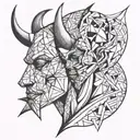 devil whispering to ear head  tattoo design idea