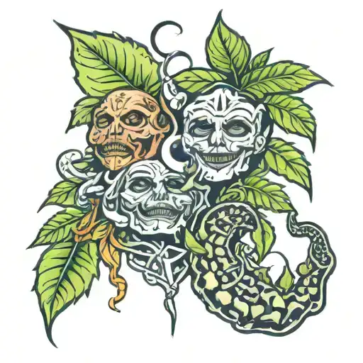 gluttony and weed leaf intertwined tattoo design idea