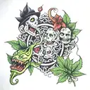 gluttony and weed leaf intertwined tattoo design idea