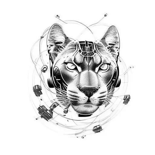 A sci-fi inspired tattoo featuring a panther with cybernetic enhancements tattoo design idea