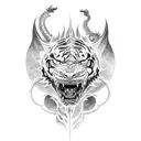 A majestic dragon wrapped around a tiger in a fierce battle tattoo design idea