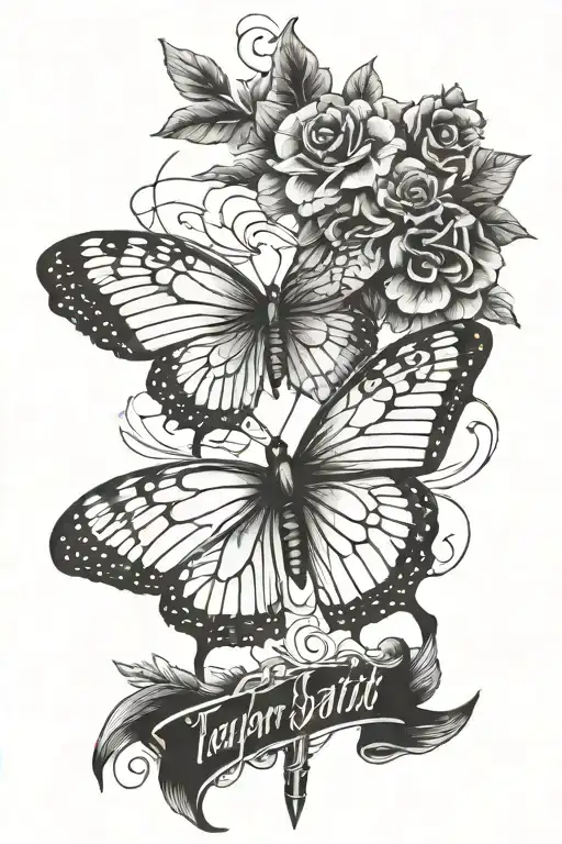 A tattoo design inspired by Taylor Swift's reputation album featuring a butterfly and sword combination tattoo design idea