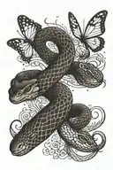 A tattoo design inspired by Taylor Swift's folklore album featuring a snake and butterfly intertwined tattoo design idea