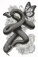 A tattoo design inspired by Taylor Swift's folklore album featuring a snake and butterfly intertwined tattoo design idea