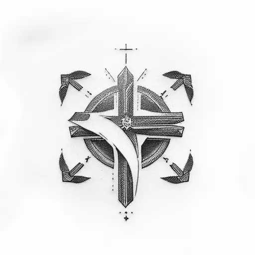 Christian Cross hunting roping tattoo design idea