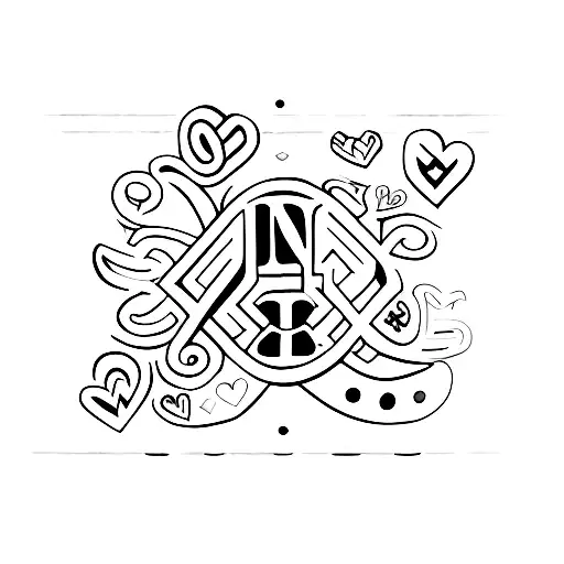letters N,J and N with hearts tattoo design idea