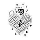 letters N,J and N with hearts tattoo design idea