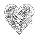 letters N,J and N with hearts tattoo design idea