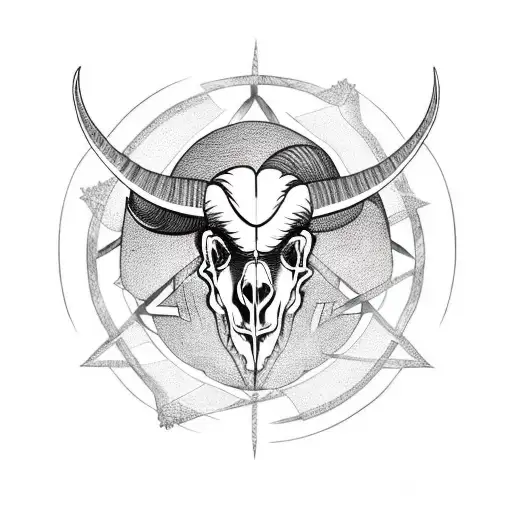Ram skull with pentagram backdrop and Nordic runes encircling. Seeking a design that combines strength, mysticism, vikin tattoo design idea