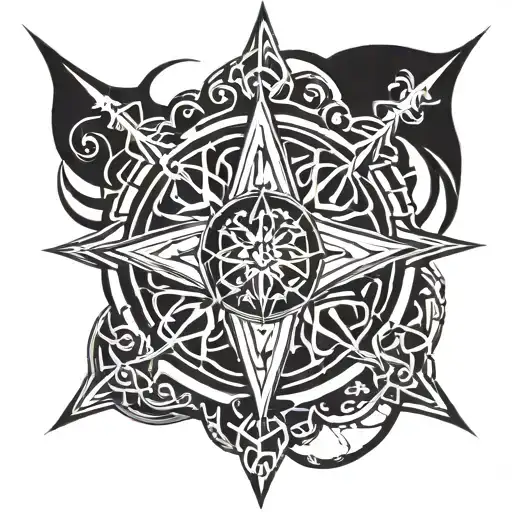 North Star, compass, Celtic, Nordic art tattoo design idea