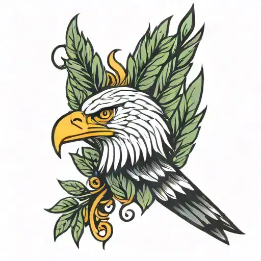 eagle head with laurel and scroll tattoo design idea