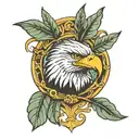 eagle head with laurel and scroll tattoo design idea