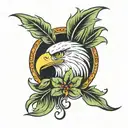 eagle head with laurel and scroll tattoo design idea