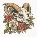 ram skull with roses tattoo design idea