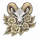 ram skull with roses tattoo design idea