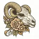 ram skull with roses tattoo design idea