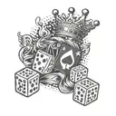 A unique tattoo design combining dice, king and queen chess rooks, a money symbol, poker chips and playing cards design  tattoo design idea