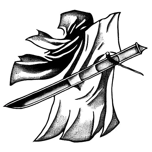 a sword around a cloak tattoo design idea