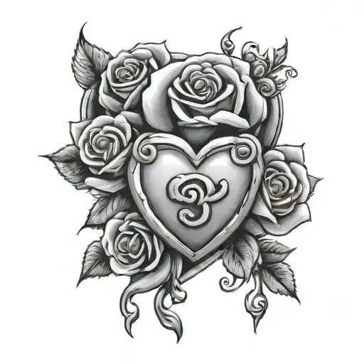 Roses and a heart shaped lock that say's "Jay's boy" tattoo design idea
