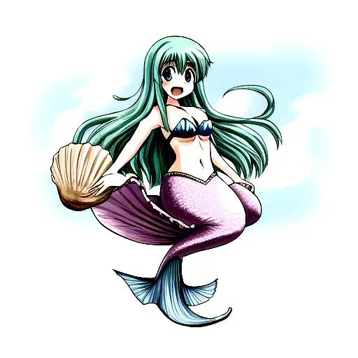 Mermaid flying with a oyster tattoo design idea