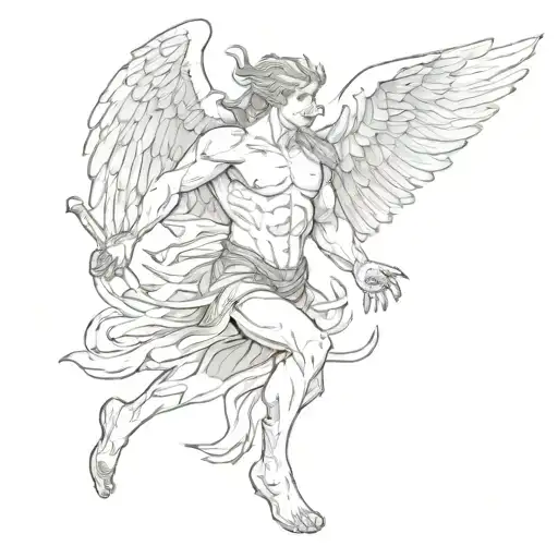 The angel Prometheus, fighting the hawk, carries fire tattoo design idea