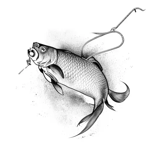 a carp jumping out of the water with a hook in its mouth  tattoo design idea