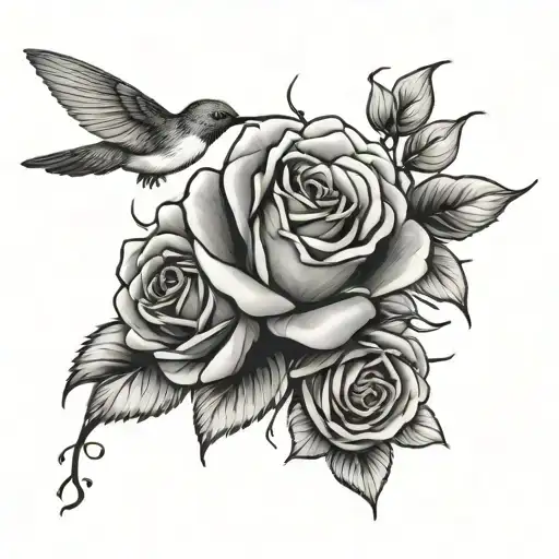 shoulder tattoo of roses with a small hummingbird and butterfly tattoo design idea