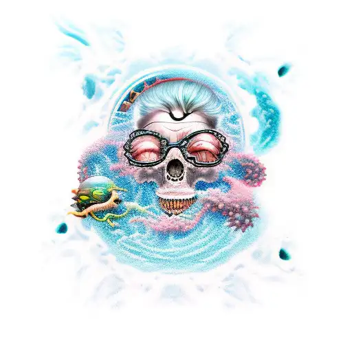 dead grandma ocean tattoo design idea