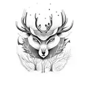 dark forest with moon deer and owl tattoo design idea
