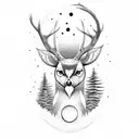 dark forest with moon deer and owl tattoo design idea
