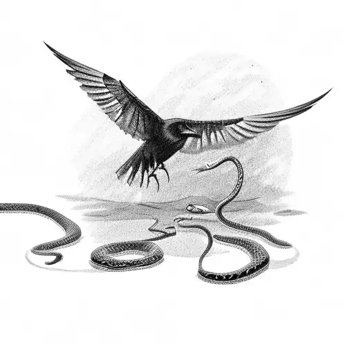 Crow  fighting a snake tattoo design idea