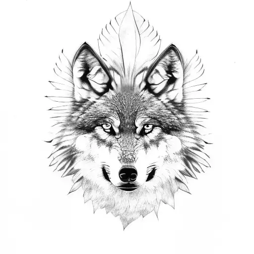  wolf with indian feather hat tattoo design idea