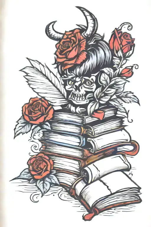 books and beauty and the beast tattoo design idea