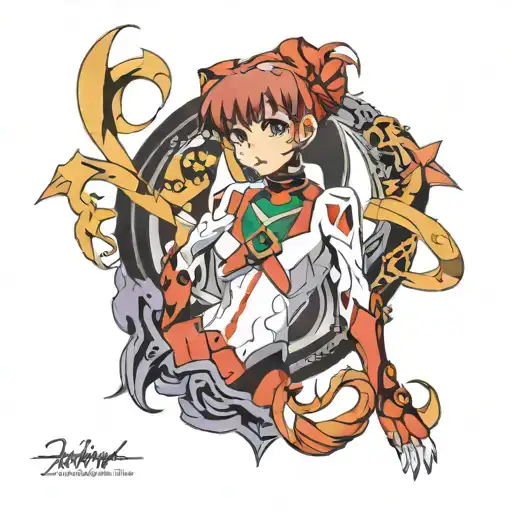 asuka lengle from evangelion in onime style with beautiful design tattoo design idea