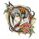 asuka lengle from evangelion in onime style with beautiful design tattoo design idea