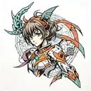 asuka lengle from evangelion in onime style with beautiful design tattoo design idea