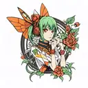 asuka lengle from evangelion in onime style with beautiful design tattoo design idea