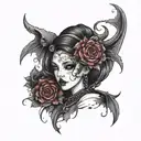 beautiful gothic style onime babe tattoo design idea
