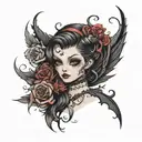 beautiful gothic style onime babe tattoo design idea